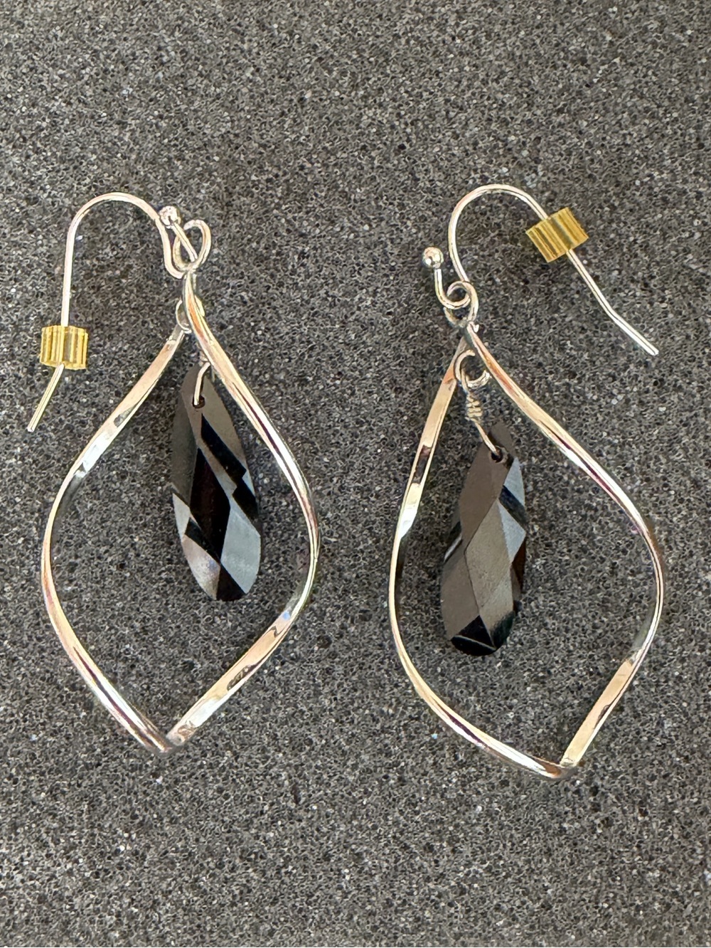 Lia Sophia - Silver-Tone Open Teardrop Earrings with Black Faceted Drops (EUC)